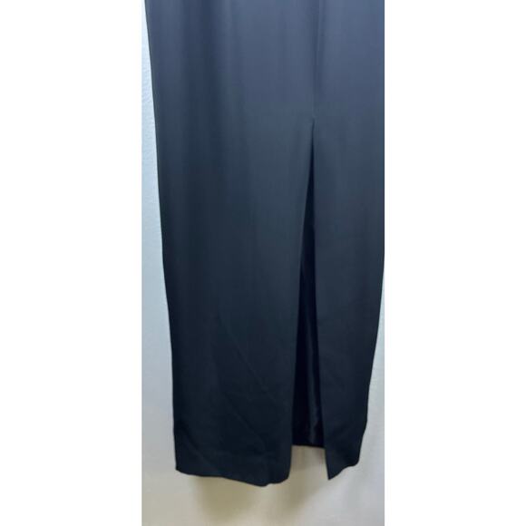 Vintage Cache Sz 4 Black Halter Straps Silky Trim Front Slit Lined Bandage Maxi - Picture 2 of 16